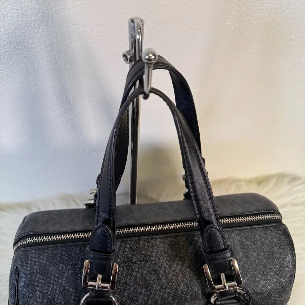 Michael Kors Grayson Signature MK Black Satchel Duffle Saffiano Leather Handbag